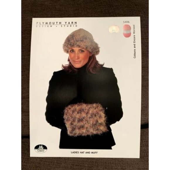 New Plymouth Yarn Company S406 Coloura Encore Ladies Hat Muff Knitting Pattern - Picture 2 of 2